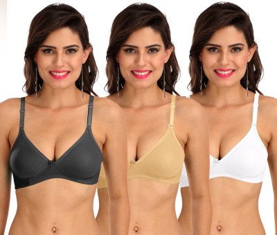 SONA by M1001 M1001 Everyday Cotton Hosiery Non Padded Non-Wired 3/4Th Coverage T-Shirt Bra Pack of 3 Women T-Shirt Non Padded Bra(White, Black, Beige)