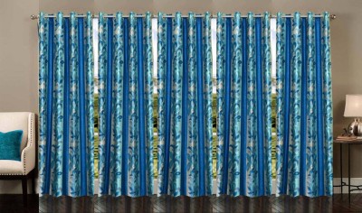 Stella Creations 275 cm (9 ft) Polyester Room Darkening Long Door Curtain (Pack Of 5)(Printed, Light Blue)