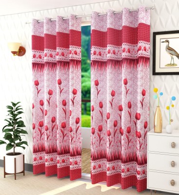 Homefab India 214 cm (7 ft) Polyester Transparent Door Curtain (Pack Of 2)(Floral, Maroon)