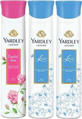 Yardley London London English Rose Body Spray  -  For Women(450 ml, Pack of 3)