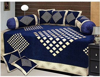 Shivkirpa Velvet Checkered Diwan Set(Blue)