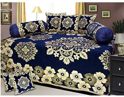 Shivkirpa Velvet Floral Diwan Set(Blue)