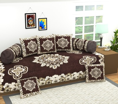 Shivkirpa Velvet Floral Diwan Set(Brown)