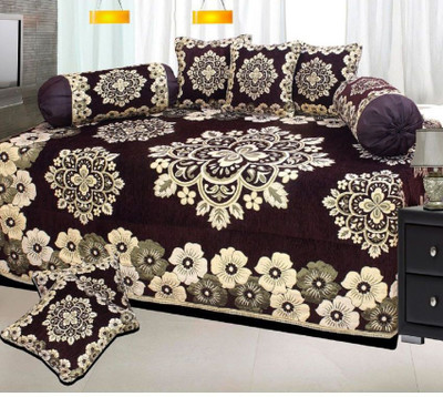 Shivkirpa Velvet Floral Diwan Set(Brown)