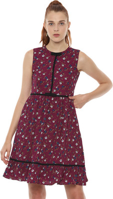 VAN HEUSEN Women A-line Maroon Above Knee/Mid Thigh Length Dress