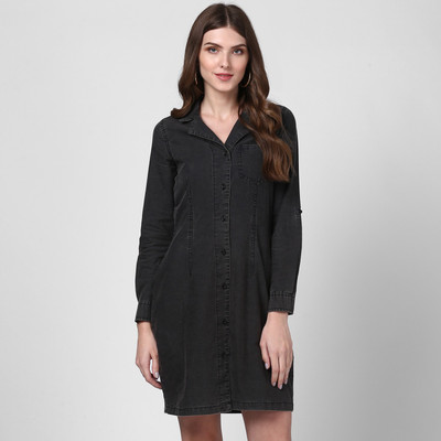STYLESTONE Women Shirt Black Knee Length Dress