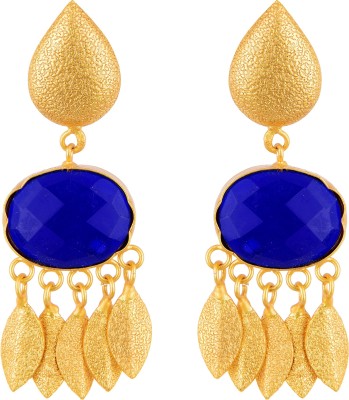 VANNYAA CREATIONSS Gold Platted Matte Leaf Dangles with Dark Green Stone Earring For Women Metal Drops & Danglers