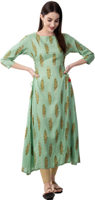 Janakdulari Creation Women Printed A-line Kurta(Light Green)