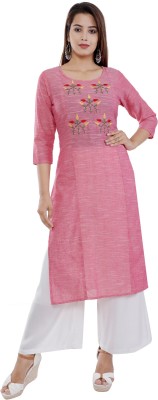 JFT Jaipur Fabtex Women Embroidered Straight Kurta(Pink)