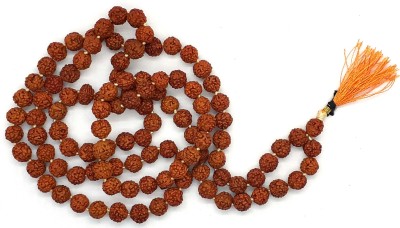 Spherulemuster Rudraksha 5 Mukhi (108+1) Beads (Orange Thread,6mm) Wood Necklace