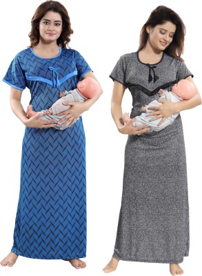 Glam World Women Maternity/Nursing Nighty(Black, Blue, White)