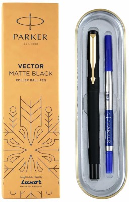 PARKER Vector Matte Black Roller Ball Pen(Pack of 2, Blue)