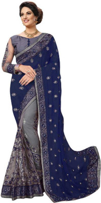 Gymfy Embroidered Bollywood Net Saree(Blue)
