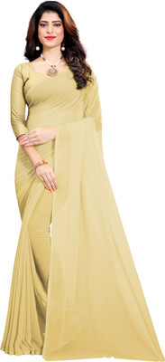 RK Fashions Solid/Plain Daily Wear Georgette Saree(Beige)