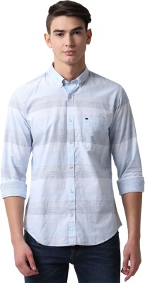 Peter England Men Self Design Casual Blue Shirt