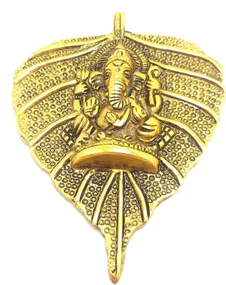 newebit Decorative Wall Hanging of Lord Ganesha On Swastik AND on Leaf Decorative Showpiece  -  15 cm(Brass, Gold)