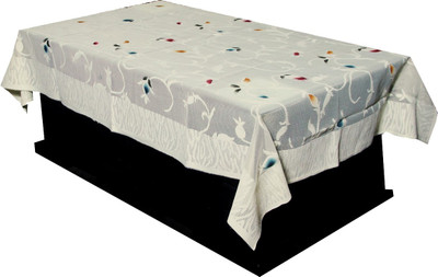 KUBER INDUSTRIES Floral 4 Seater Table Cover(Cream, Cotton)