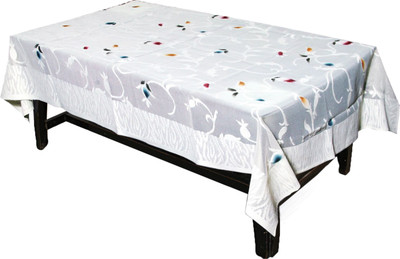 KUBER INDUSTRIES Floral 4 Seater Table Cover(White, Cotton)