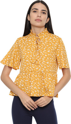 VAN HEUSEN Casual Half Sleeve Floral Print Women Yellow Top