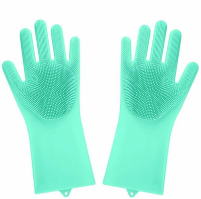 Asha Enterprises silicon gloves for washing clothes With Scrubber Reusable Wet and Dry Glove(Free Size)