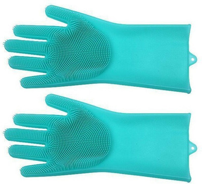 Asha Enterprises Multi Function Silicon Gloves For Dish washing With Scrubber Water & Heat Resistant Wet and Dry Glove(Free Size)