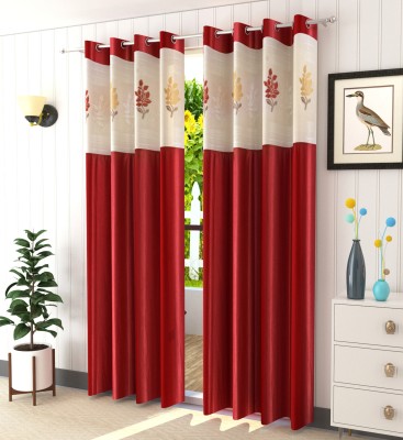 Homefab India 213.5 cm (7 ft) Polyester Semi Transparent Door Curtain (Pack Of 2)(Floral, Maroon)