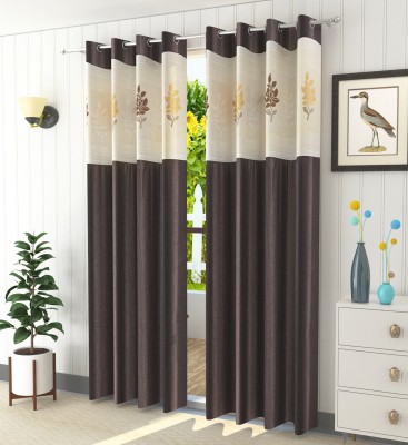 Homefab India 152.5 cm (5 ft) Polyester Semi Transparent Window Curtain (Pack Of 2)(Floral, Coffee)
