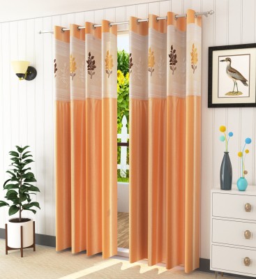 Homefab India 274.5 cm (9 ft) Polyester Semi Transparent Long Door Curtain (Pack Of 2)(Floral, Beige)
