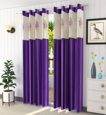 Homefab India 152.5 cm (5 ft) Window Polyester Semi Transparent Curtain (Pack Of 2)(Purple, Floral)