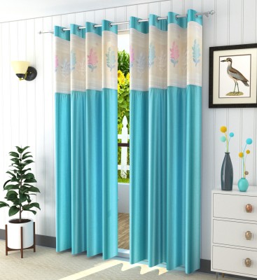 Homefab India 274.5 cm (9 ft) Polyester Semi Transparent Long Door Curtain (Pack Of 2)(Floral, Aqua Blue)