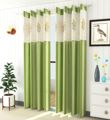 Homefab India 152.5 cm (5 ft) Polyester Semi Transparent Window Curtain (Pack Of 2)(Floral, Green)