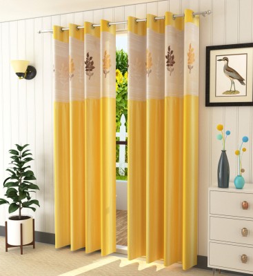 Homefab India 152.5 cm (5 ft) Polyester Semi Transparent Window Curtain (Pack Of 2)(Floral, Yellow)