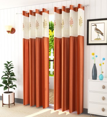 Homefab India 152.5 cm (5 ft) Polyester Semi Transparent Window Curtain (Pack Of 2)(Floral, Rust)