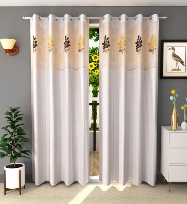 Homefab India 244 cm (8 ft) Polyester Semi Transparent Long Door Curtain (Pack Of 2)(Floral, Cream)