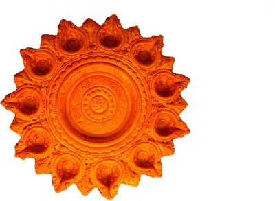 SUNINOW Suninow Handmade Decorative Diya Thali Set for Diwali, Navratri, Dussehra, Puja, Festival, Home or Office Decor Terracotta (Pack of 11) Table Diya Set Terracotta (Pack of 11) Table Diya(Height: 9 inch)