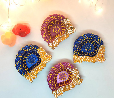 Ascension Earthenware (Pack of 4) Table Diya Set(Height: 2.5 inch)