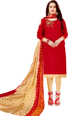 Kimisha Cotton Blend Solid, Embroidered Kurta & Churidar Material