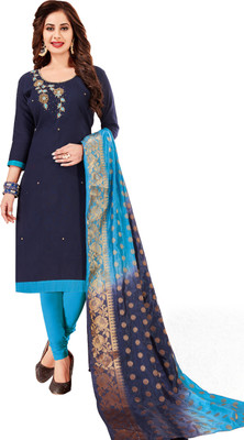 Kimisha Cotton Blend Solid, Embroidered, Self Design Kurta & Churidar Material