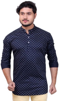 MADE IN THE SHADE Men Printed Straight Kurta(Dark Blue, White)