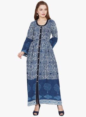 Natty India Women Maxi White, Blue Full Length Dress