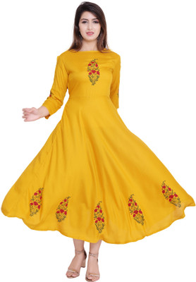 vijay garments Women Gown Yellow Dress