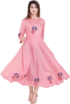vijay garments Women Gown Pink Dress