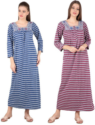 Natkhat Radha Women Nighty Set(Grey, Blue, Maroon)
