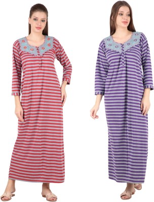 Natkhat Radha Women Nighty Set(Grey, Red, Purple)