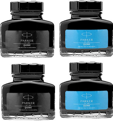 PARKER Quink Blue & Black Ink Bottle Ink Bottle(Pack of 4, Ink Color - Blue, Black)