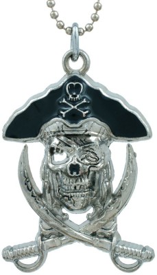 Dzinetrendz Pirates of Carribean Skull and Cross swords Pewter Pendant on 24 Inch Steel Ball Fashion Silver Brass Pendant