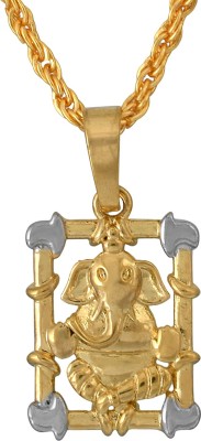 MissMister Brass, 2 Colour Gold Plated, Ganpati, Ganesh Temple Design Chain Pendant Men Women Temple Jewellery Gold-plated Brass
