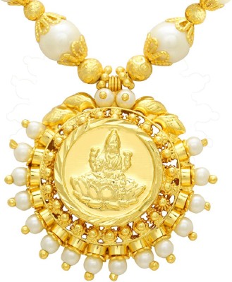 MissMister Water Pearls, Goddess Laxmi, Rich Look, Ethnic, Traditional Chain Necklace for Women Gold-plated Pearl Brass