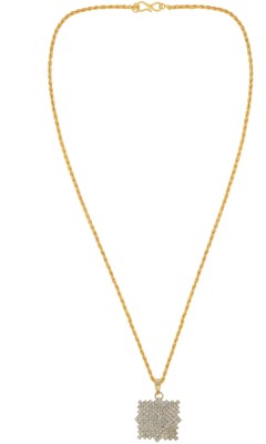 MissMister Gold plated Square shape, white American Diamond, chain Fashion pendant Women Stylish Gold-plated Cubic Zirconia Brass