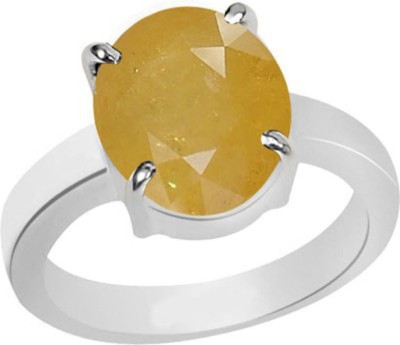 CLEAN GEMS Certified Yellow Sapphire (Pukhraj) 10.25 Ratti or 9.5 Carat for Male & Female 92.5 Sterling Silver Silver Silver Plated Ring